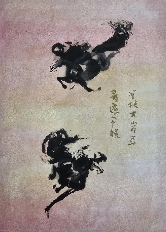Chevaux 1, encre de Chine et aquarelles naturelles sur papier Xuan, 1999, Yolaine Escande