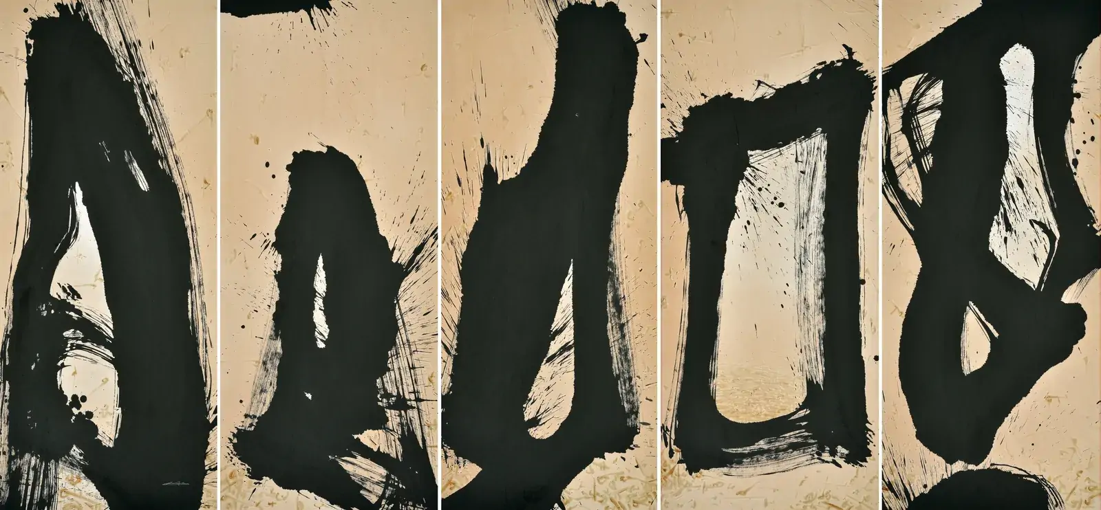 Diagramme des cinq éléments, 2014, encre, café, thé, papier céramique, Qin Feng