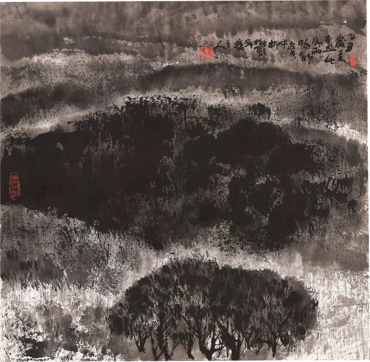 Paysage-Vignes 1, encre sur papier, Zhu Naizheng