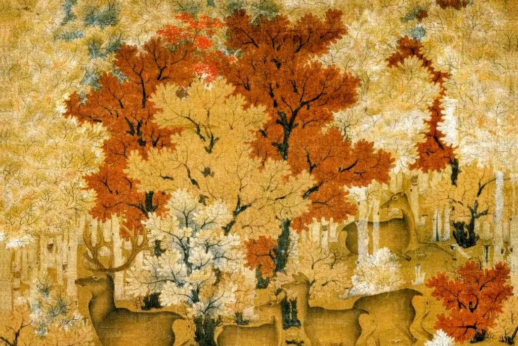 Le rouleau Feuilles d'érable et cerfs, détail