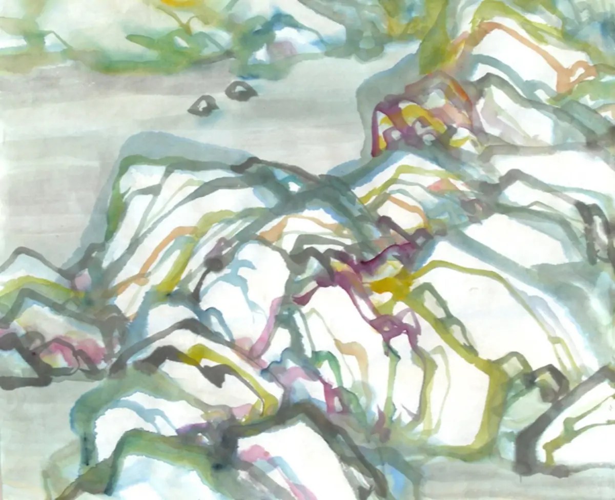 Rochers au repos, aquarelle sur papier de riz, Freda Lee-McCann